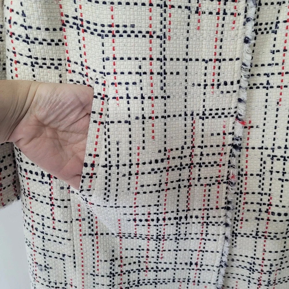 Banana Republic Womens Tweed Jacket Three Quarter Sleeve White Red‎ Black XS